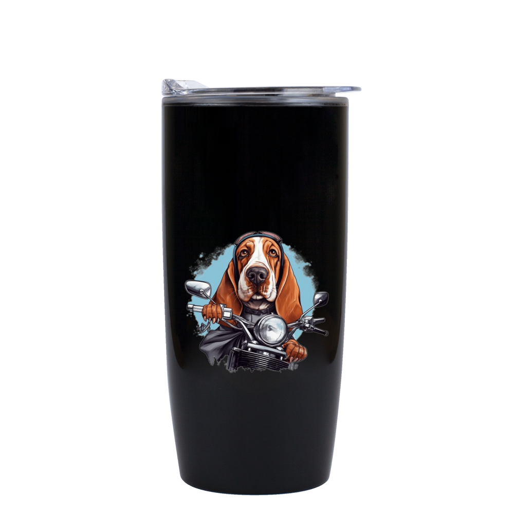 Dog biker Double Walled Drinks Tumbler, funny dog mug, basset hound driver tumbler, double walled cute dog tumbler, funny cute puppy biker tumbler, suitable for hot and cold drinks