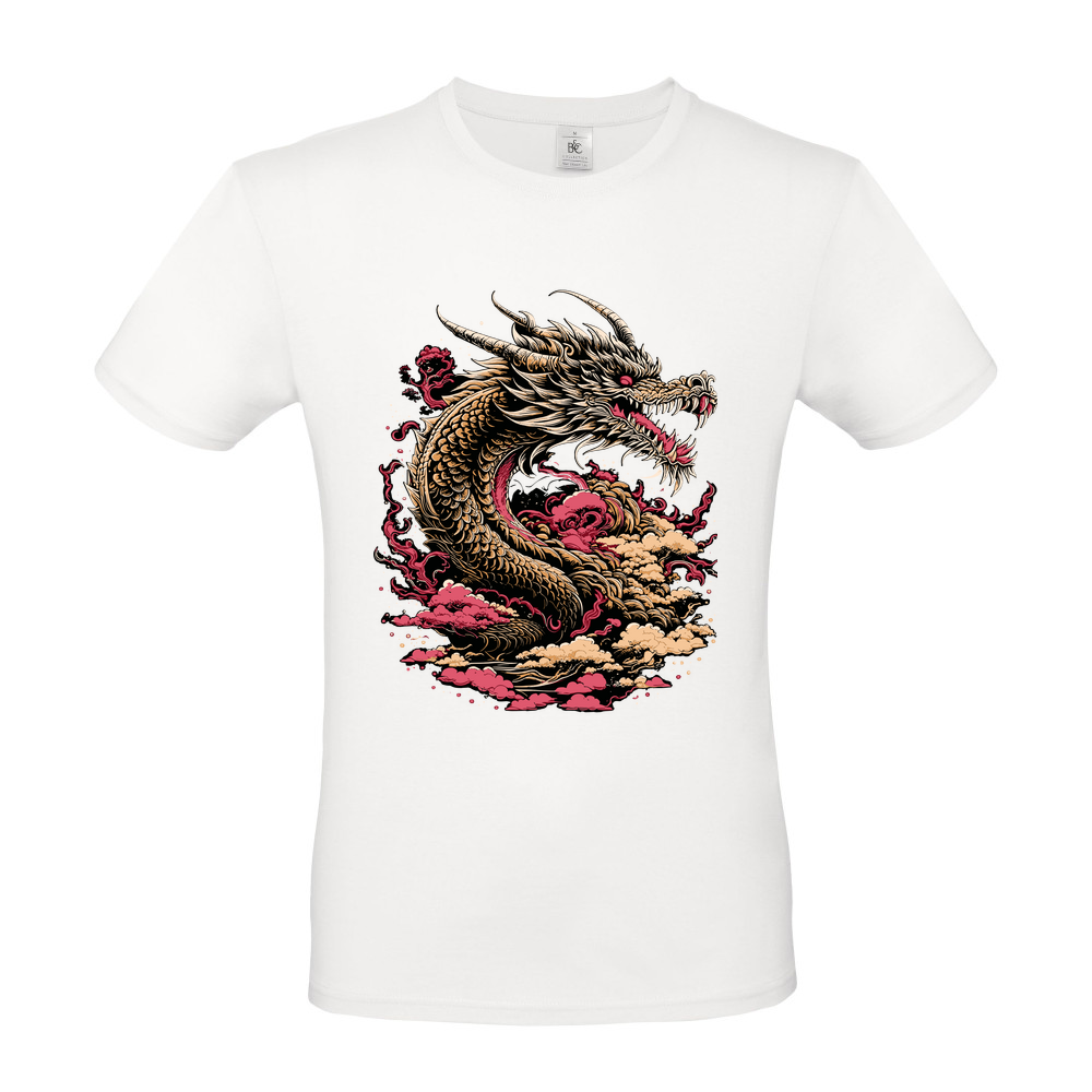 Golden Dragon on a Short Sleeved T-Shirt - White