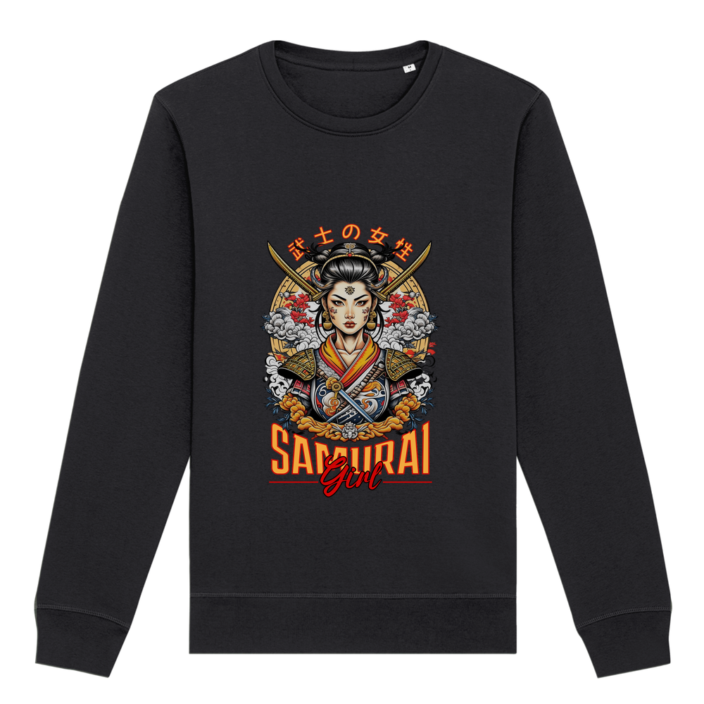Japanese Samurai Girl on a Round Neck Crew Sweatshirt