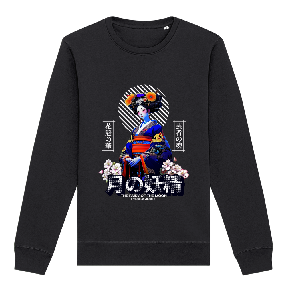 Japanese Geisha Girl on a Round Neck Crew Sweatshirt