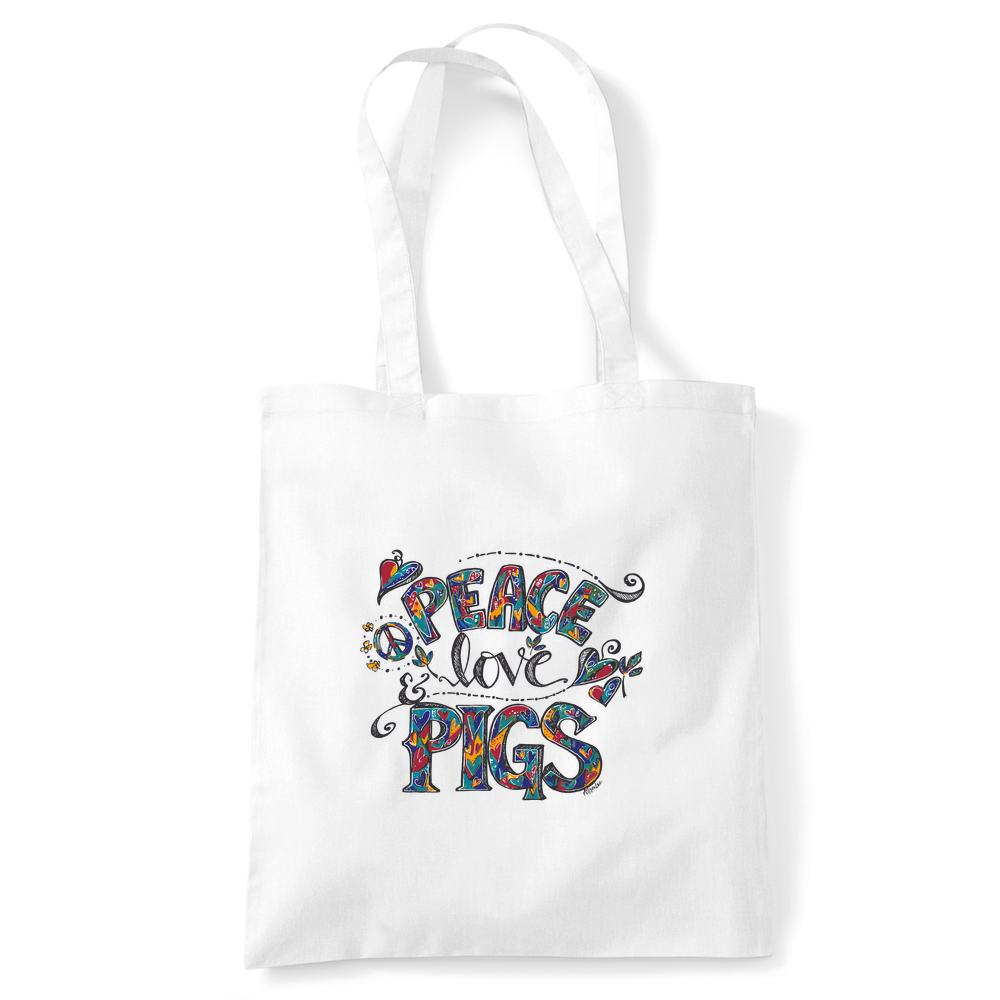 Arthur's Acres Peace, Love & Pigs Coloured Cotton Tote Bag