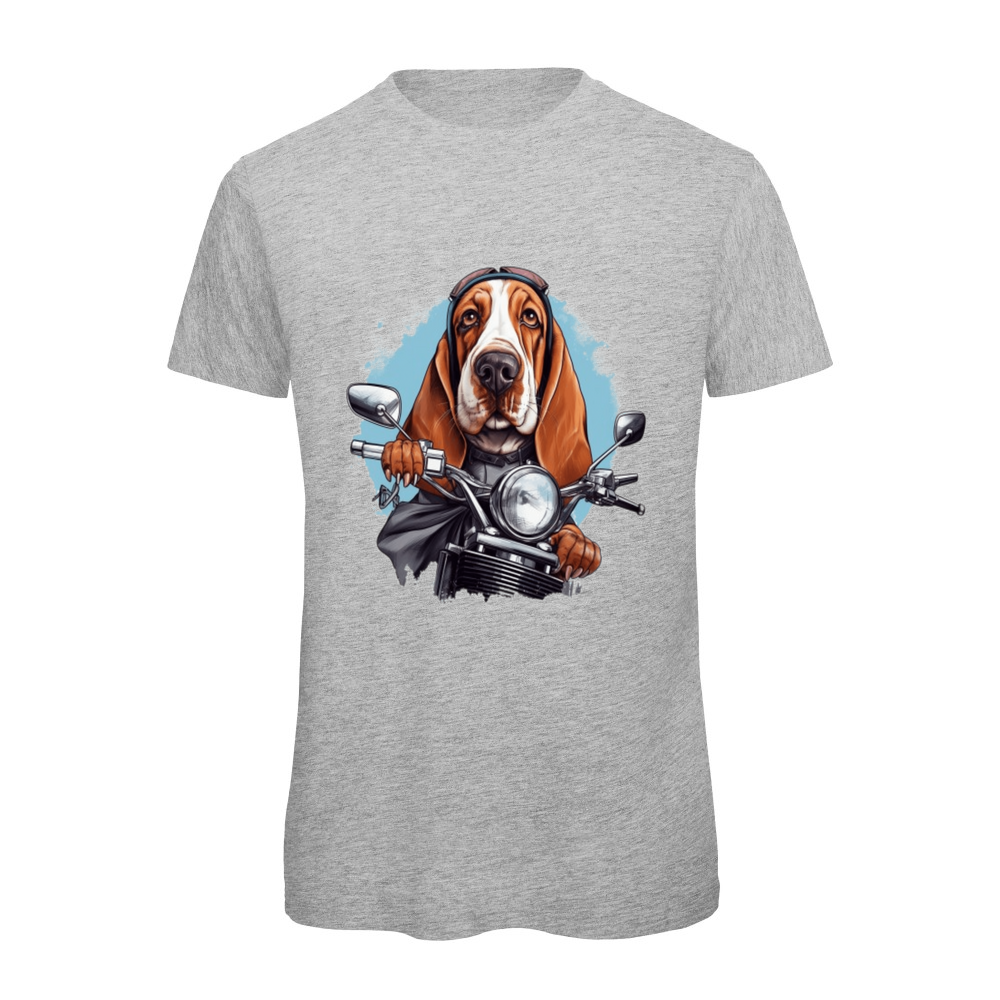 Cute dog Organic T-Shirt, funny basset hound tee gift, cute basset hound dog eco t shirt, cute dog biker medium fit shirt, biker dog driving eco tee gift