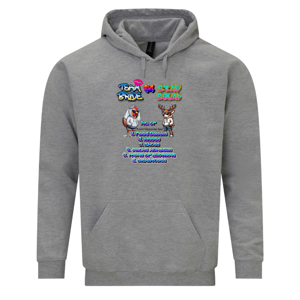 Hen Vs Stag Challenge Personalised AIClothingUK Designer Unisex Hoodie