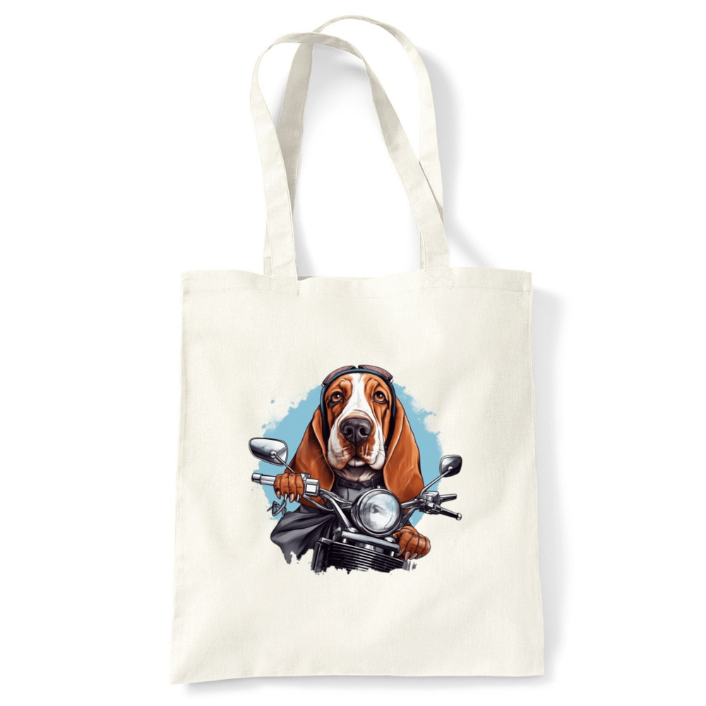 Cute basset hound dog Natural Tote Bag, dog biker tote gift, doggy driver natural cotton tote bag gift, cute basset hound bag gift