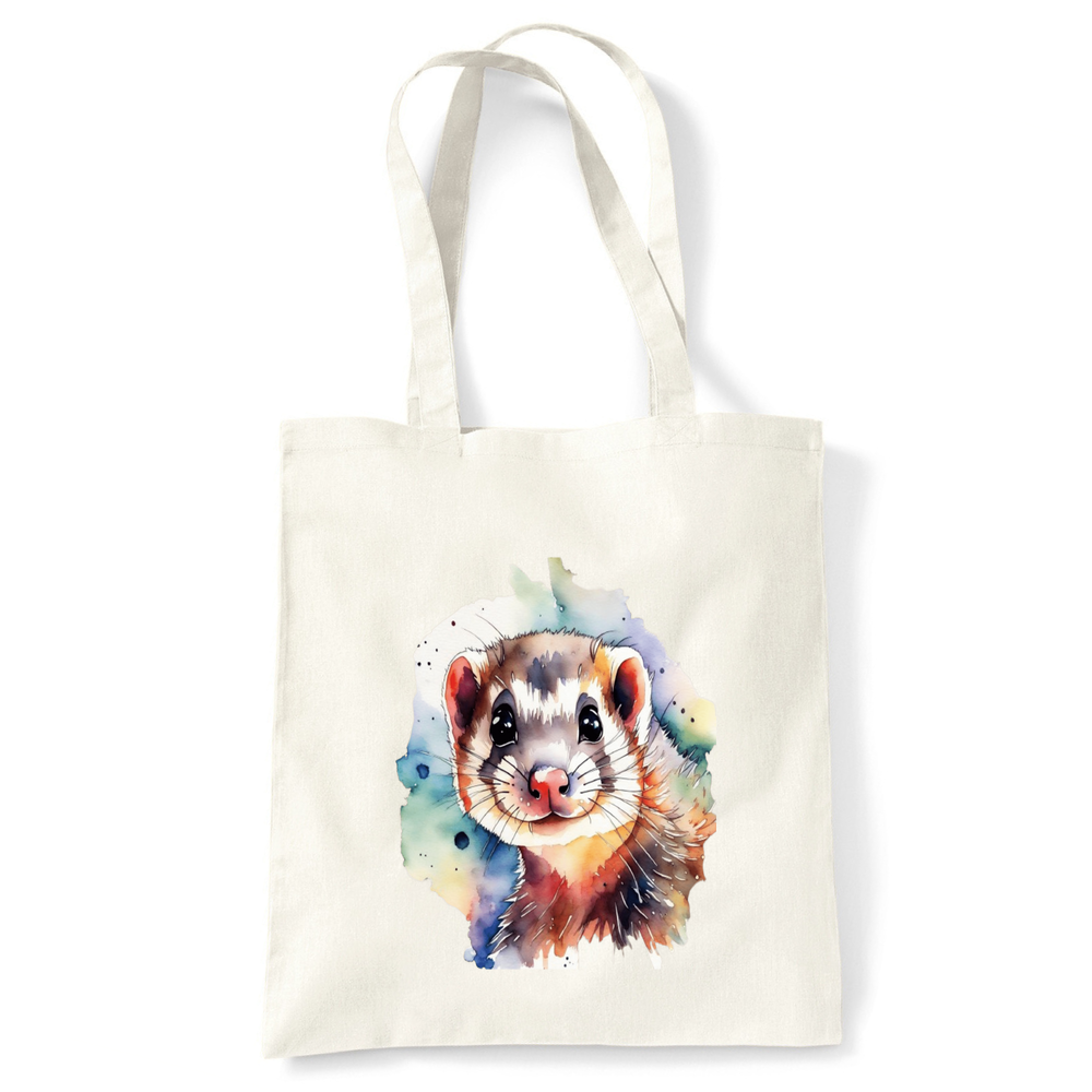 Ferret Natural Tote Bag, cute ferret natural cotton tote gift, weasel cotton bag, ferret animal tote bag gift