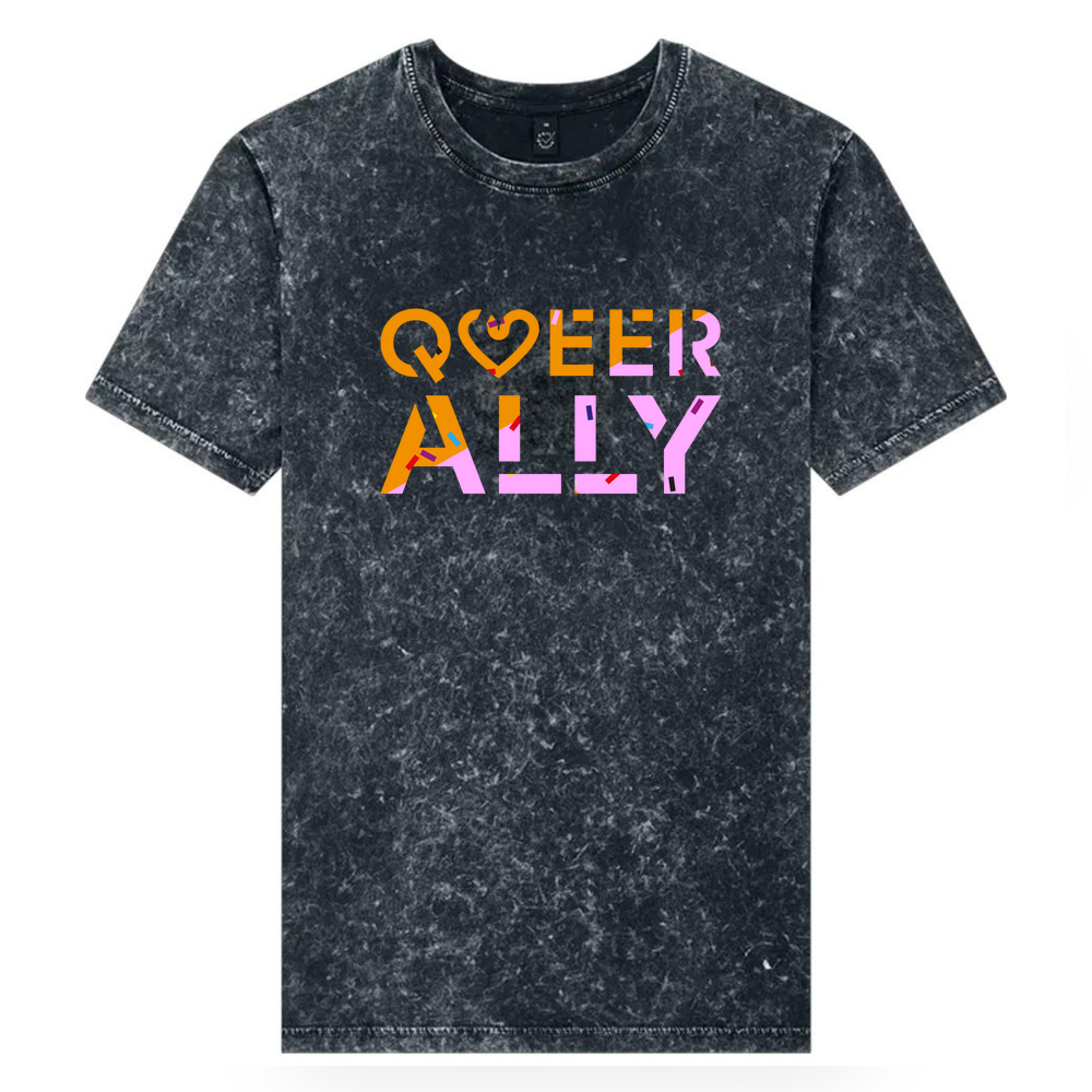 'Queer Ally' - Acid Wash Black Organic Cotton T-Shirt