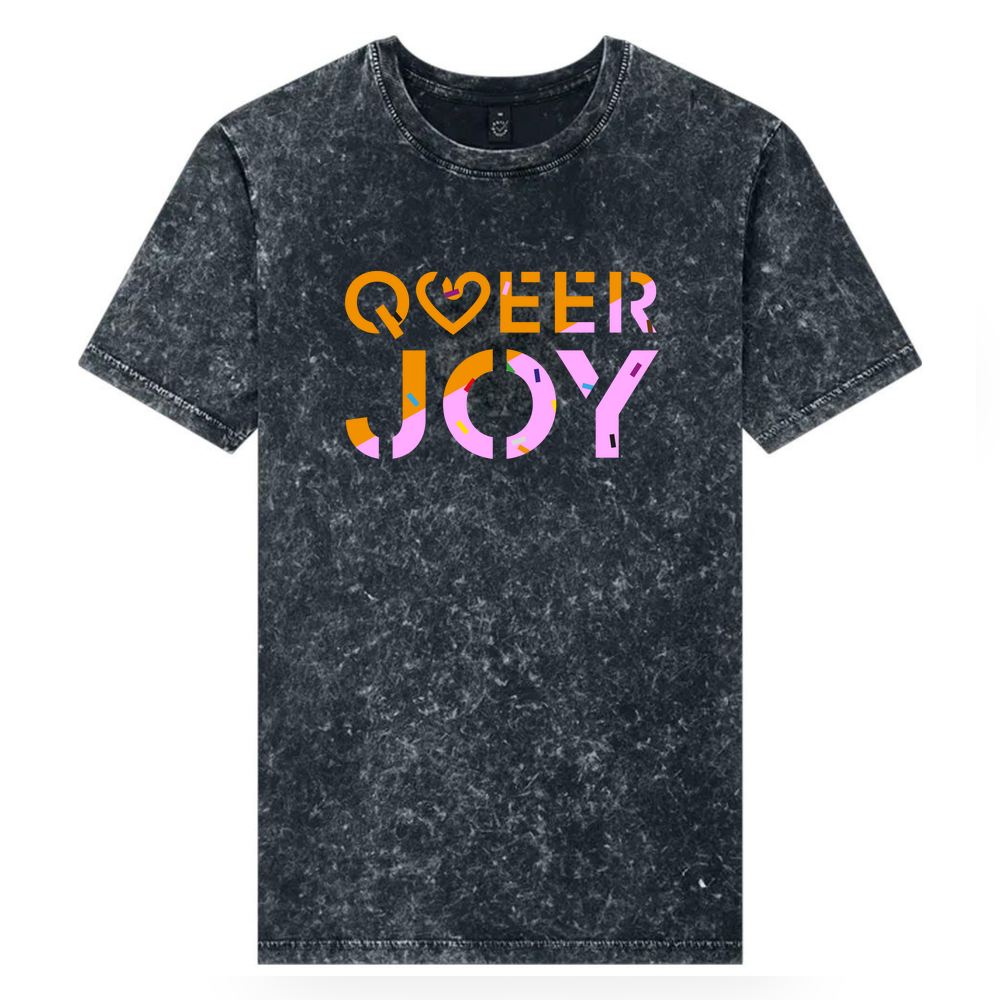 'Queer Joy' - Acid Wash Black Organic Cotton T-Shirt