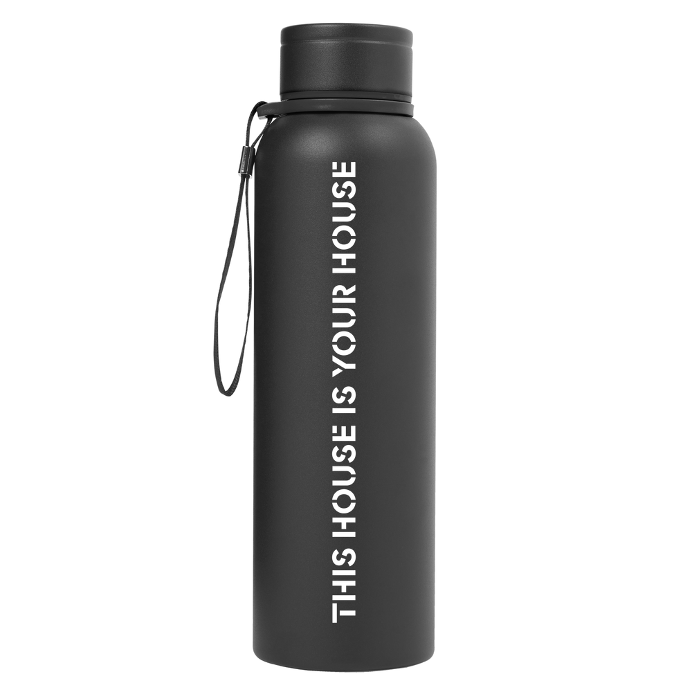 'This House is Your Support' - Large Metal Flask Bottle with Lanyard