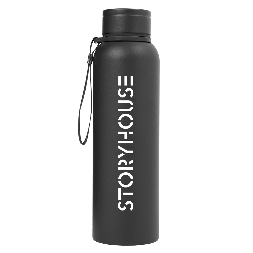 'Storyhouse' - Large Metal Flask Bottle with Lanyard