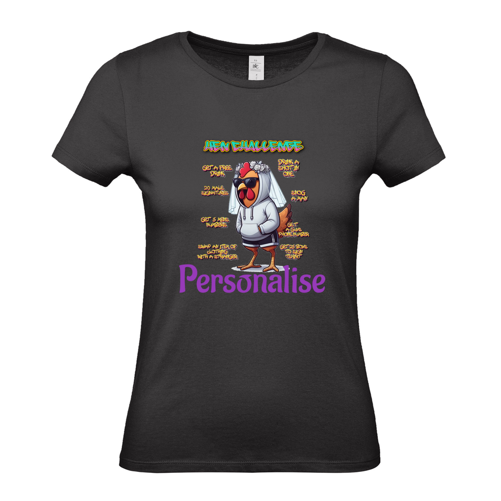 Hen Challenge Personalised AIClothingUK Designer Ladies Fitted T-Shirt