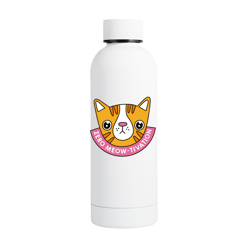 Personalised Zero Meow-Tivation Soft Touch Double Walled Drinks Bottle