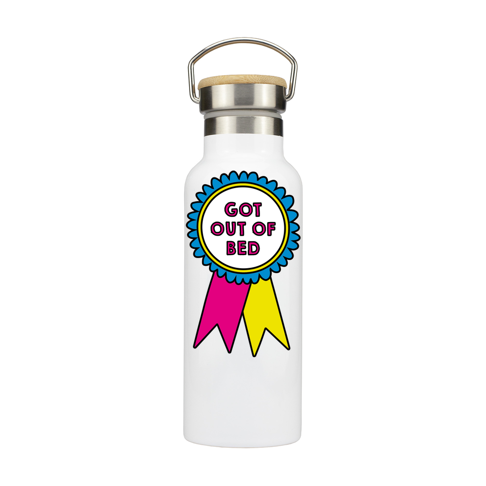 Personalised Got Out Of Bed Stainless Steel Bottle with Bamboo Lid